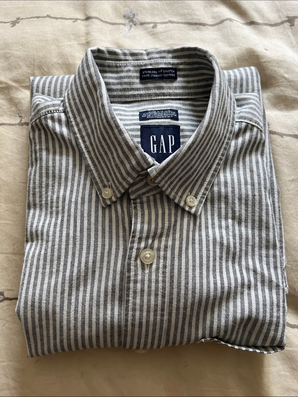 GAP Men's Button-Down Shirt in Gray and White Stripe